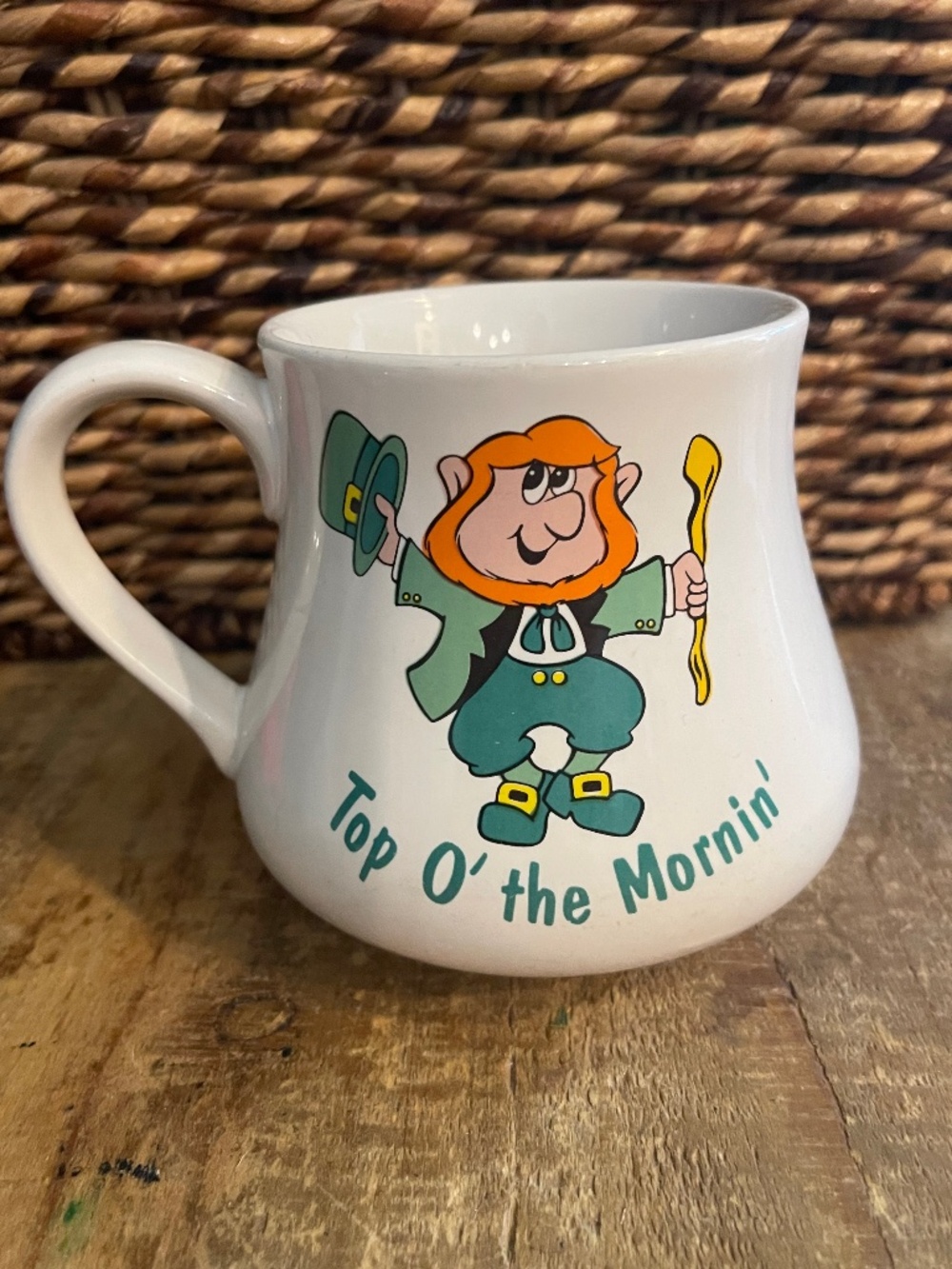 Vintage Russ Top O' The Mornin' Lucky Leprechaun Coffee Mug 4"